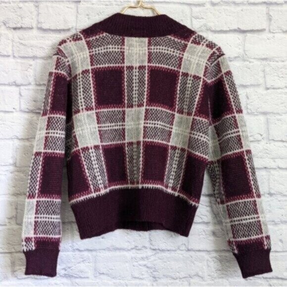 Mother The Slim Low Cardigan Sweater S Bad Boy Magnet Purple Plaid Cropped - Picture 5 of 9